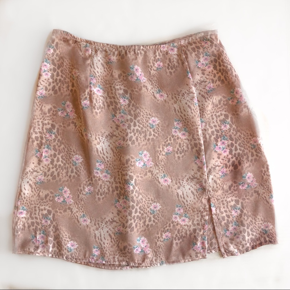 Blue Blush Leopard Floral Print Side Slit Skirt - size small